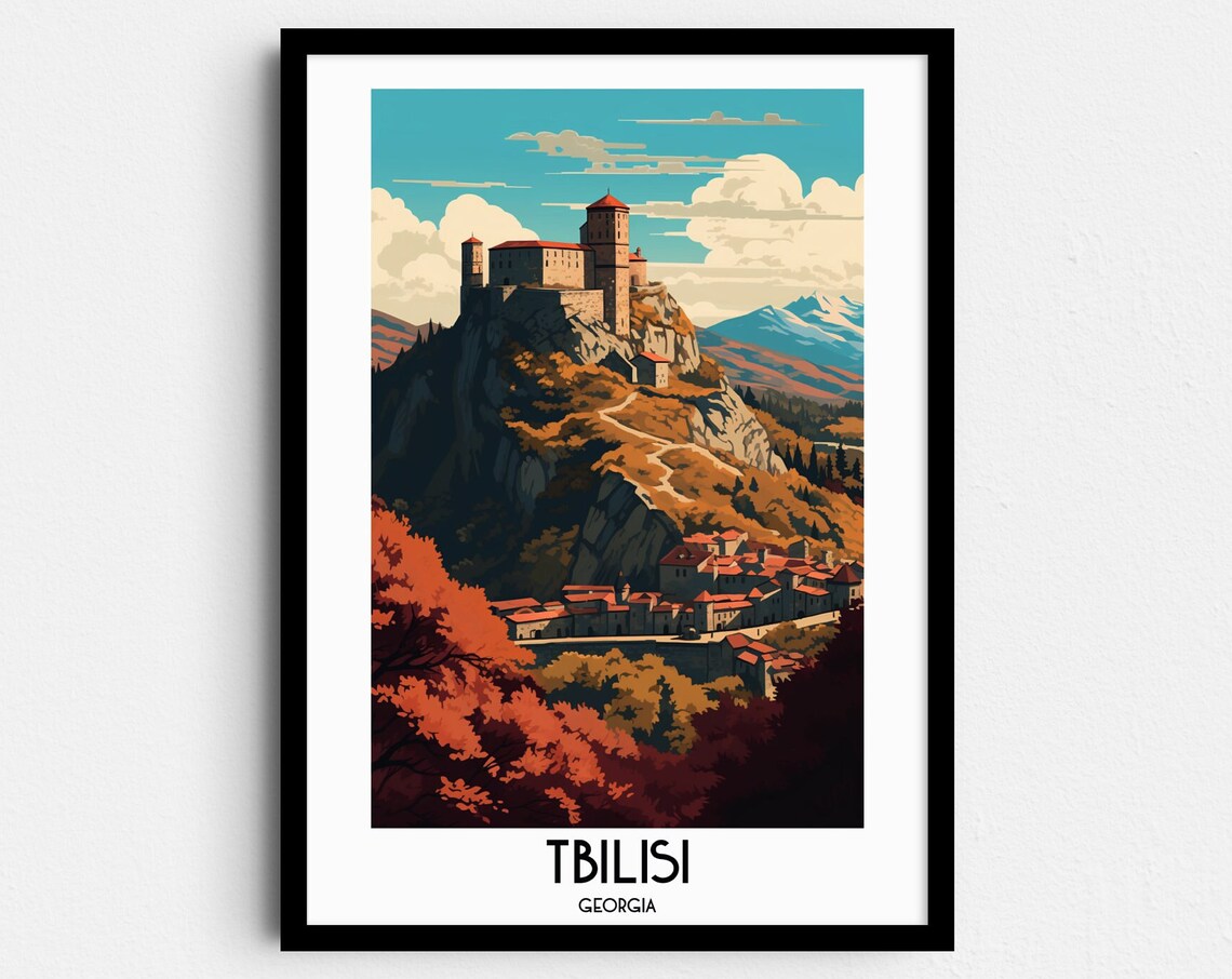 Tbilisi Georgia Hilltop Fortress Autumn Valley Travel Poster