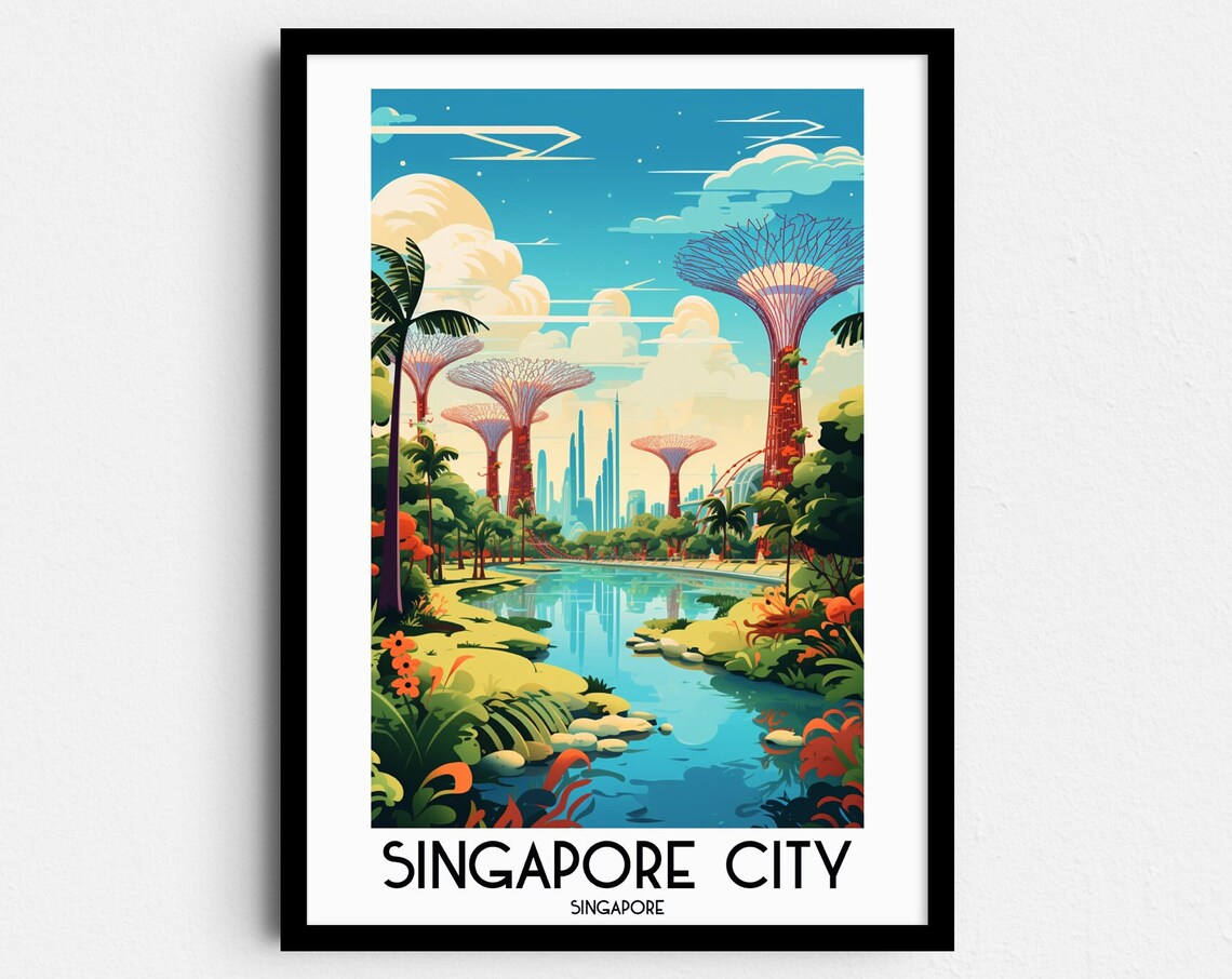 Singapore City Gardens by the Bay Supertrees Skyline Travel Poster