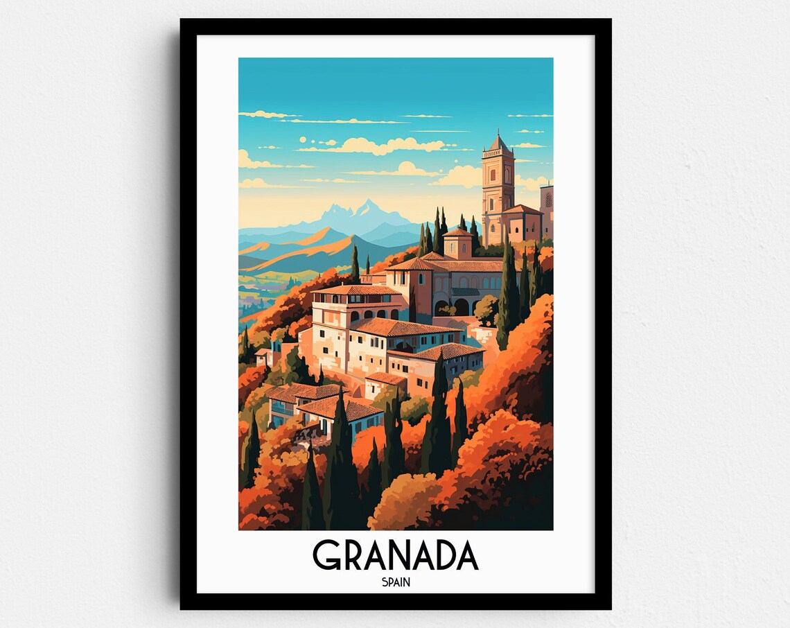 Granada Travel Poster, Spain Andalusia Wall Art