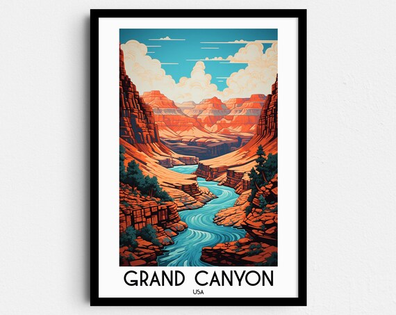 Grand Canyon USA Colorado River Red Rock Cliffs Canyon Travel Poster