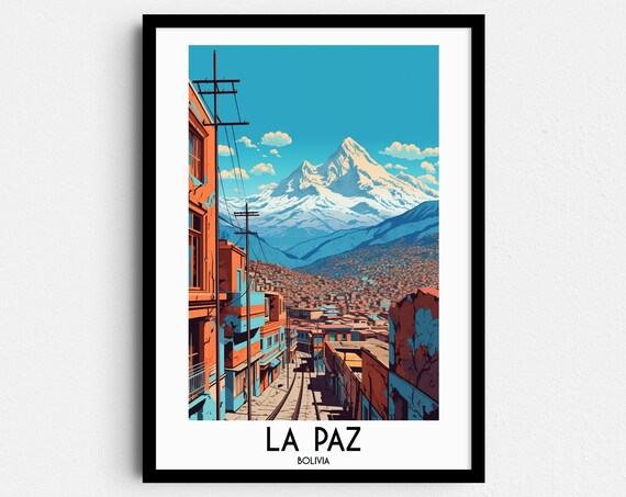 La Paz Bolivia Andes City Illimani Snow Peak Red Rooftops Street Poster