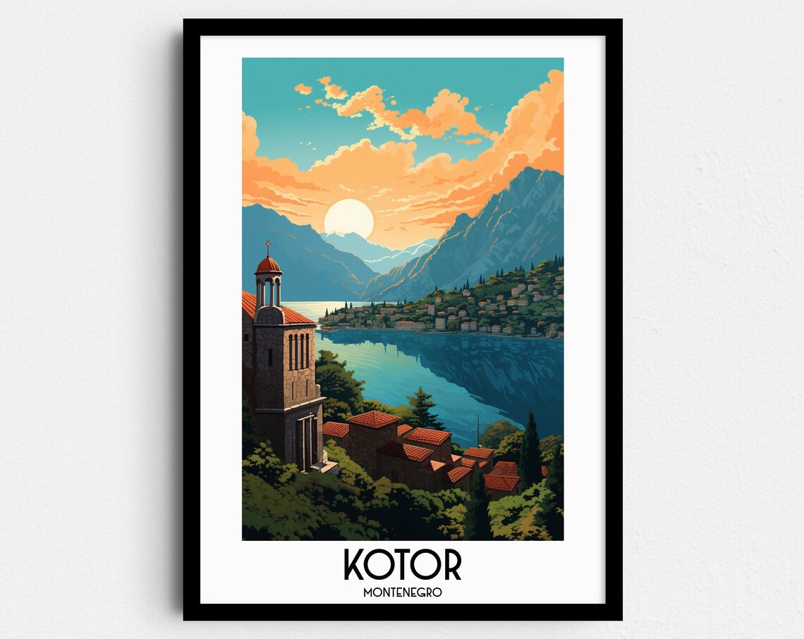 Kotor Travel Poster, Montenegro Boka Bay Art