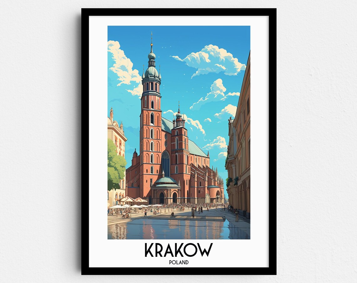 Krakow Poland St Mary Basilica Main Square Bustling Old Town Poster