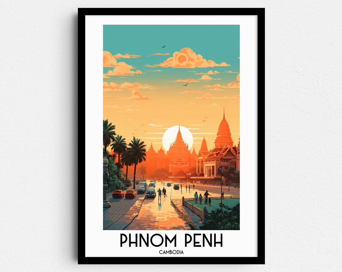 Phnom Penh Travel Poster, Asia Home Decor