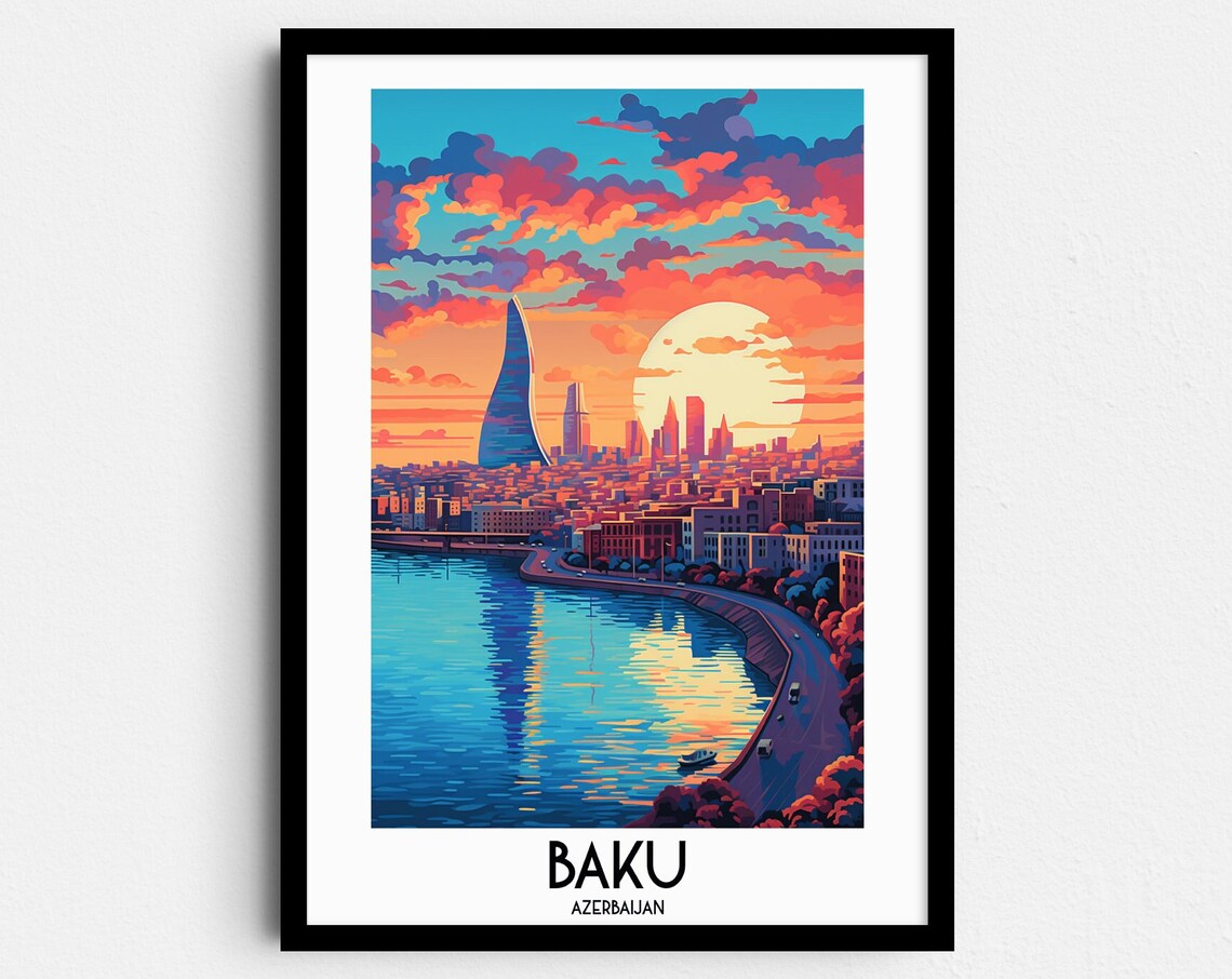 Baku Travel Poster, Azerbaijan Home Decor