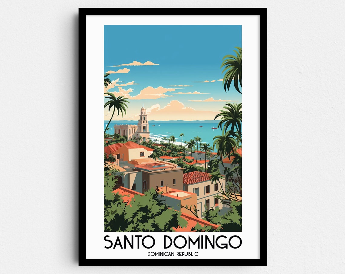 Santo Domingo Dominican Republic Cathedral Palms Travel Poster