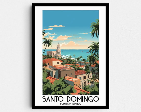 Santo Domingo Dominican Republic Cathedral Palms Travel Poster