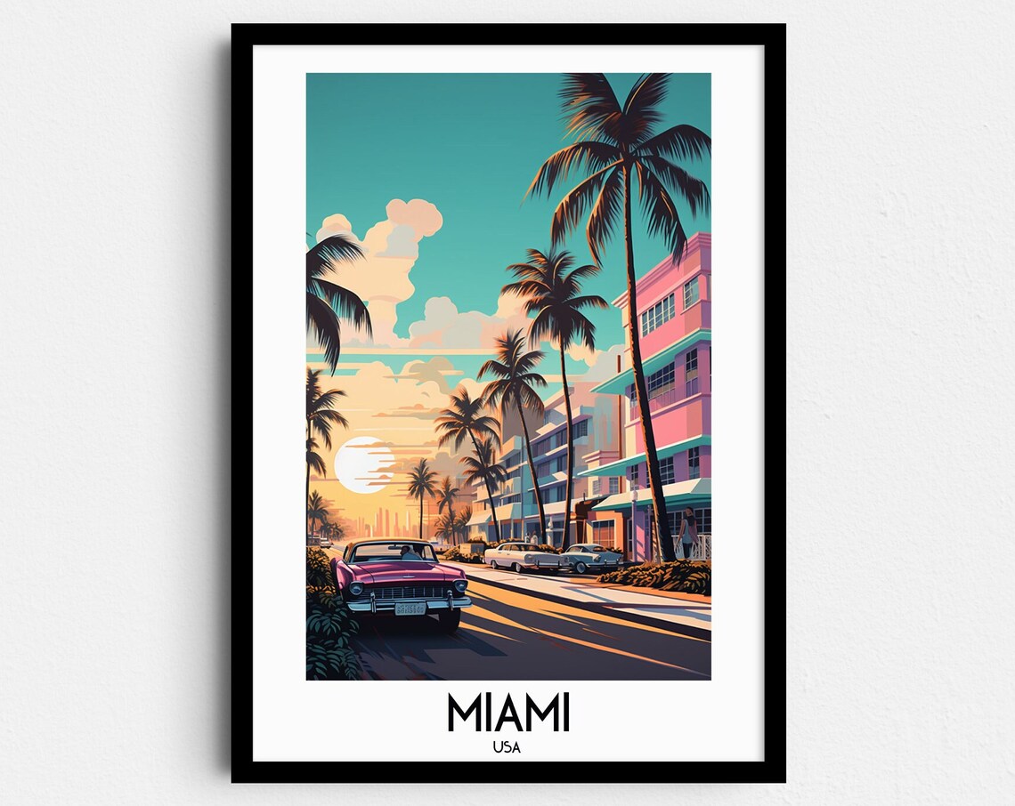 Miami Travel Poster, Florida America Wall Art
