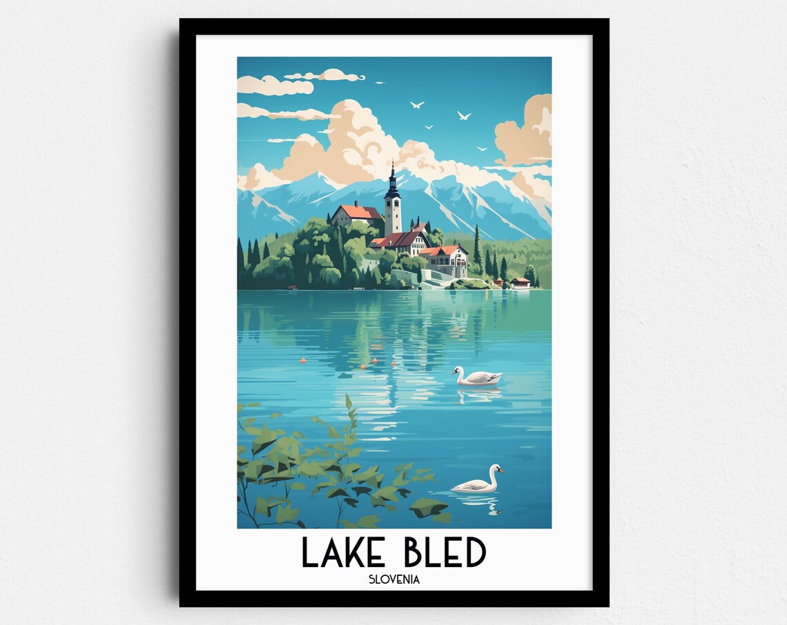 Lake Bled Island Church Swans Alpine Waters Slovenia Travel Poster