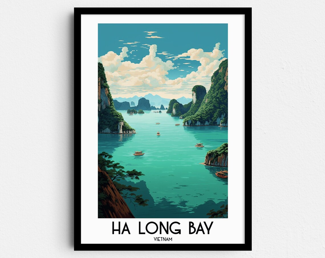 Ha Long Bay Limestone Karsts Boats Emerald Water Vietnam Scenic Poster