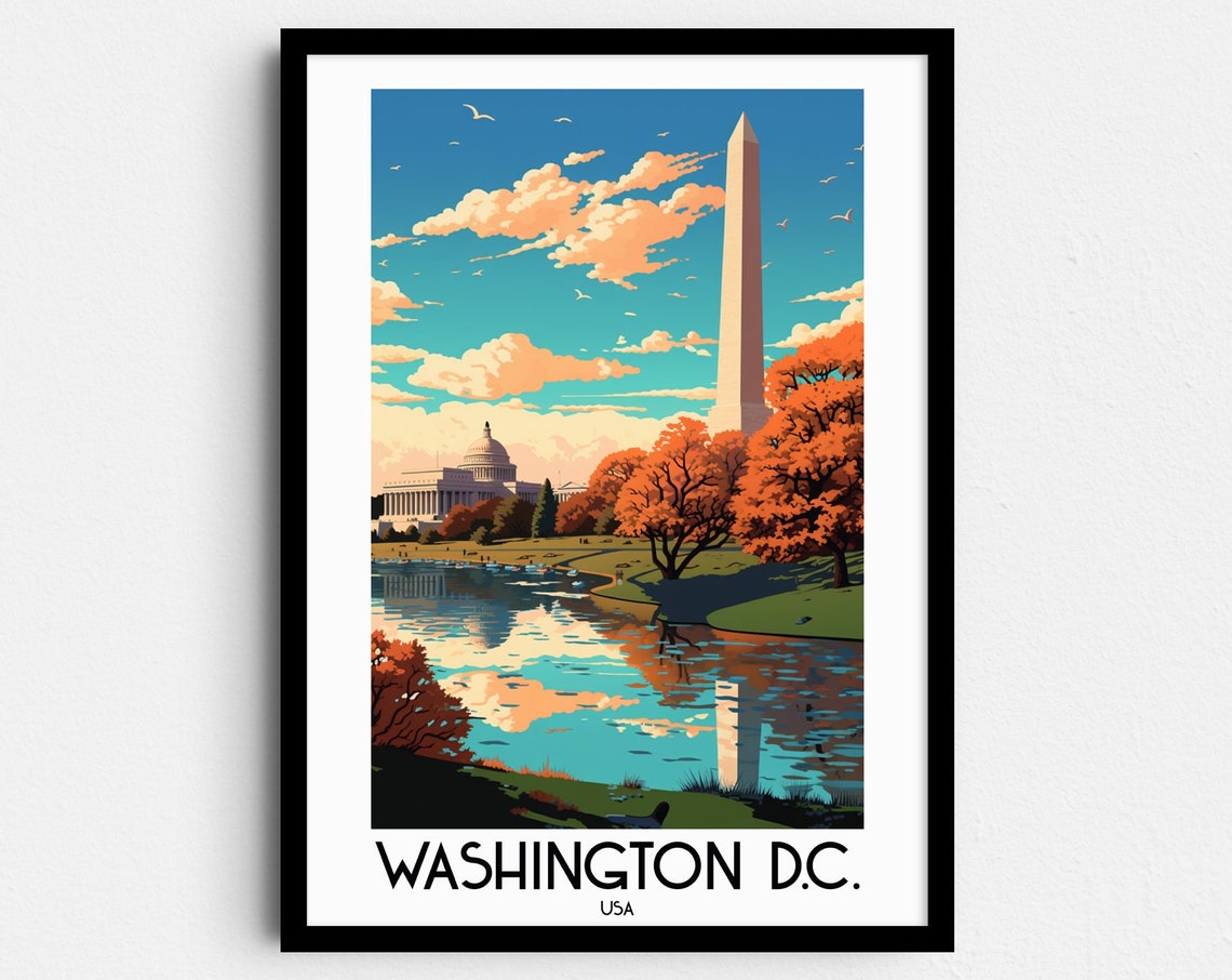 Washington DC Monument Capitol Autumn Reflecting Pool Poster