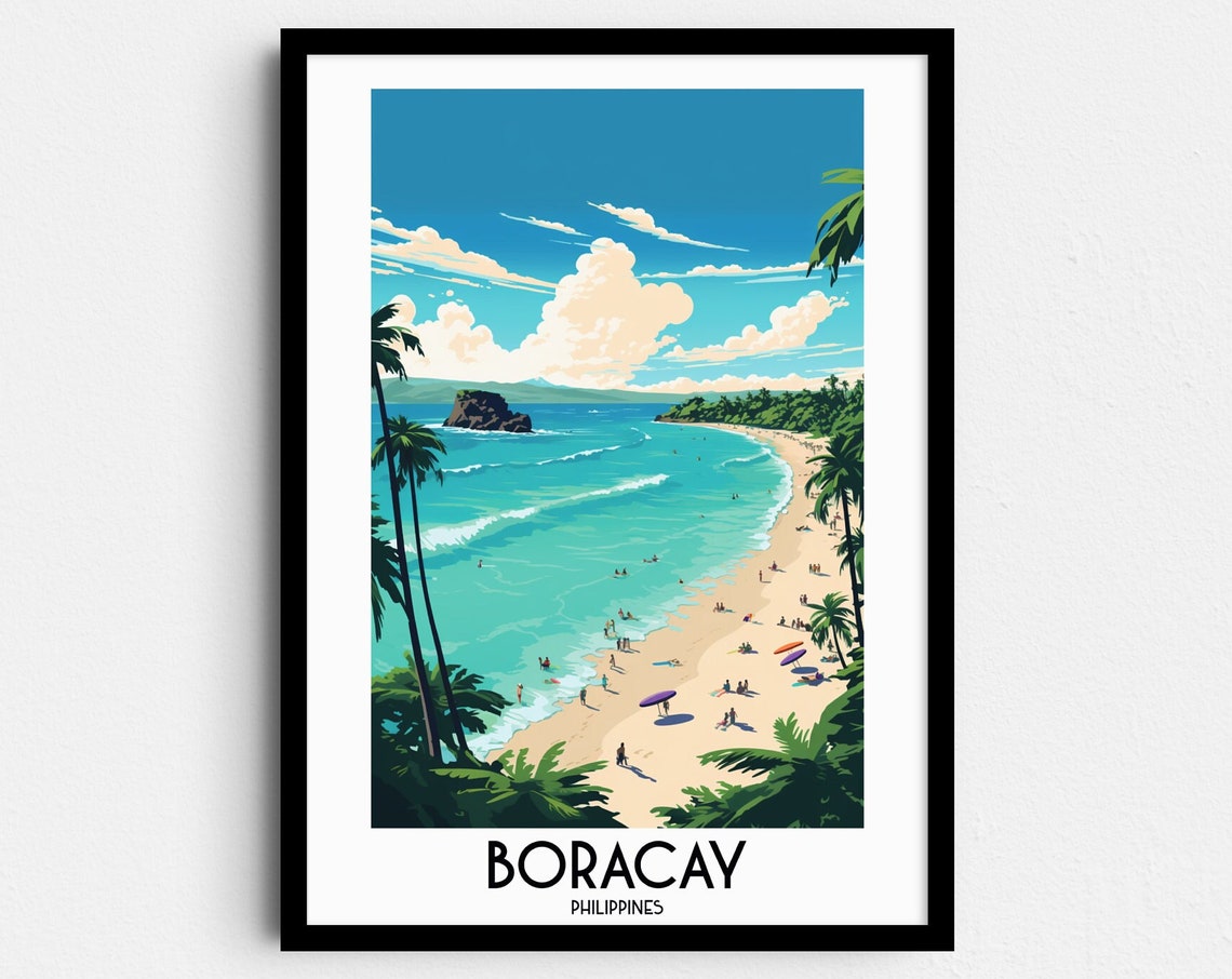 Boracay Philippines Tropical Beach Palm Trees Retro Travel Poster