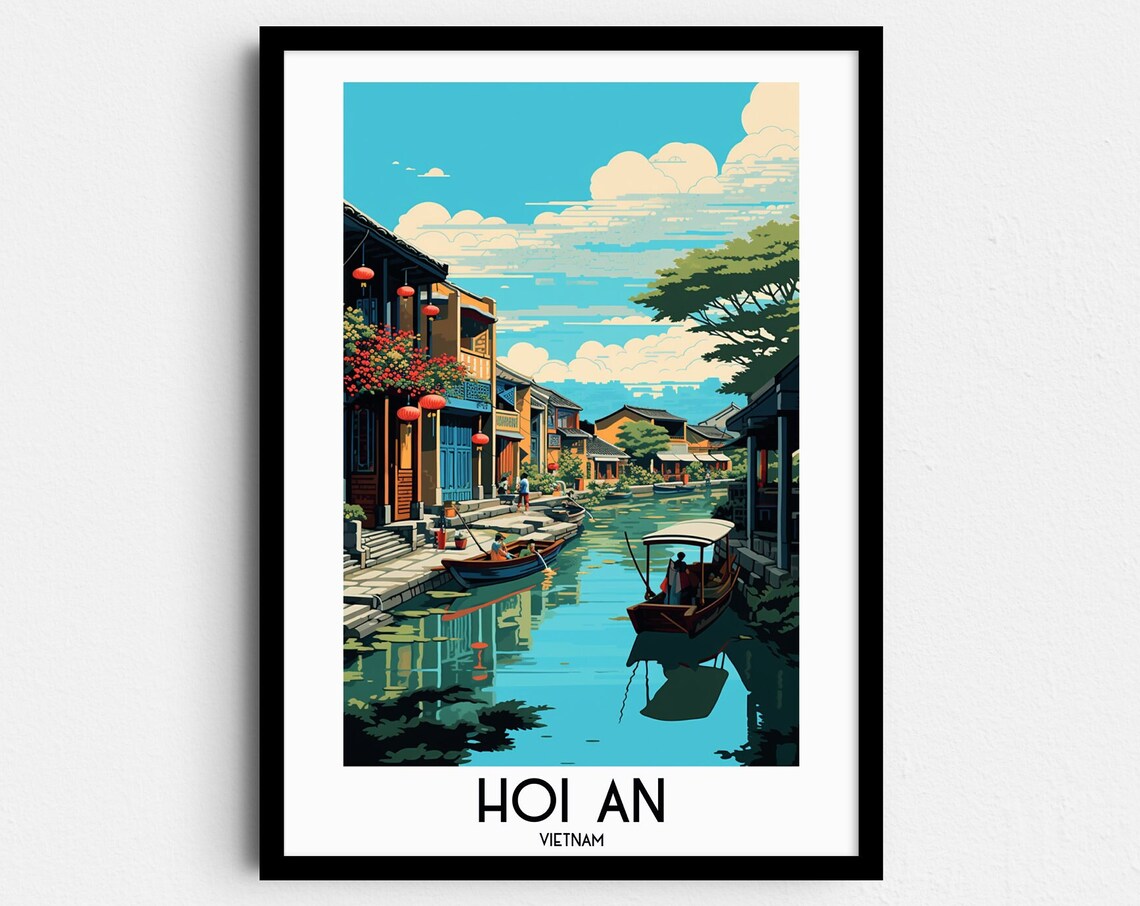 Hoi An Lantern Canal Wooden Boats Old Town Vietnam Vintage Poster