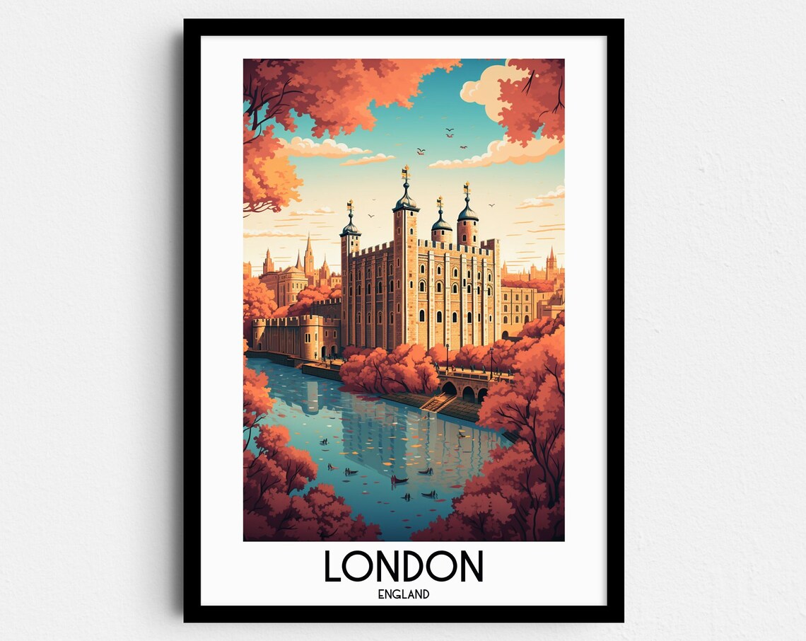 London England Tower of London Autumn Riverside Travel Art Poster