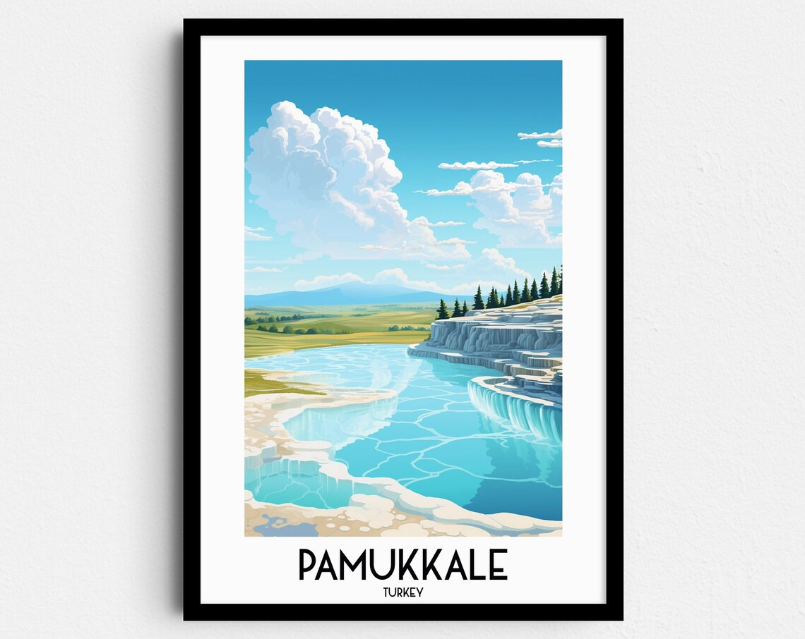 Pamukkale Turkey Travertine Thermal Terraces Vintage Travel Poster