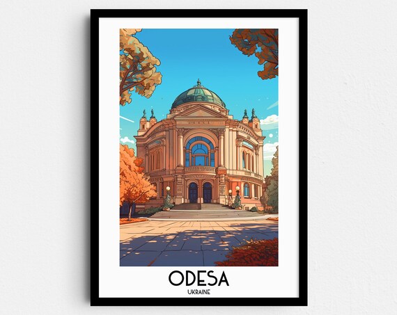 Odesa Ukraine Opera House Grand Architecture Autumn Vintage Travel Poster