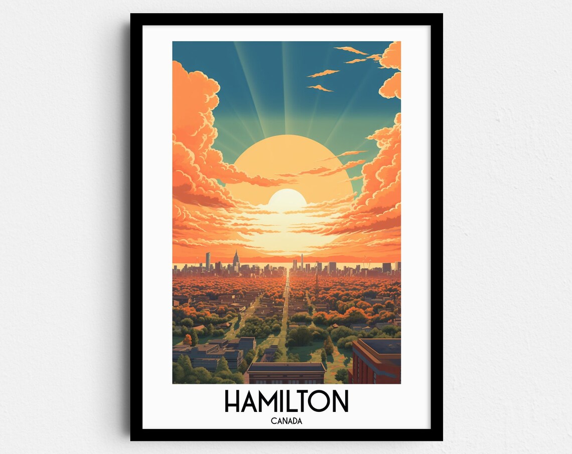 Hamilton Canada Sunrise Skyline Golden Horizon Travel Poster