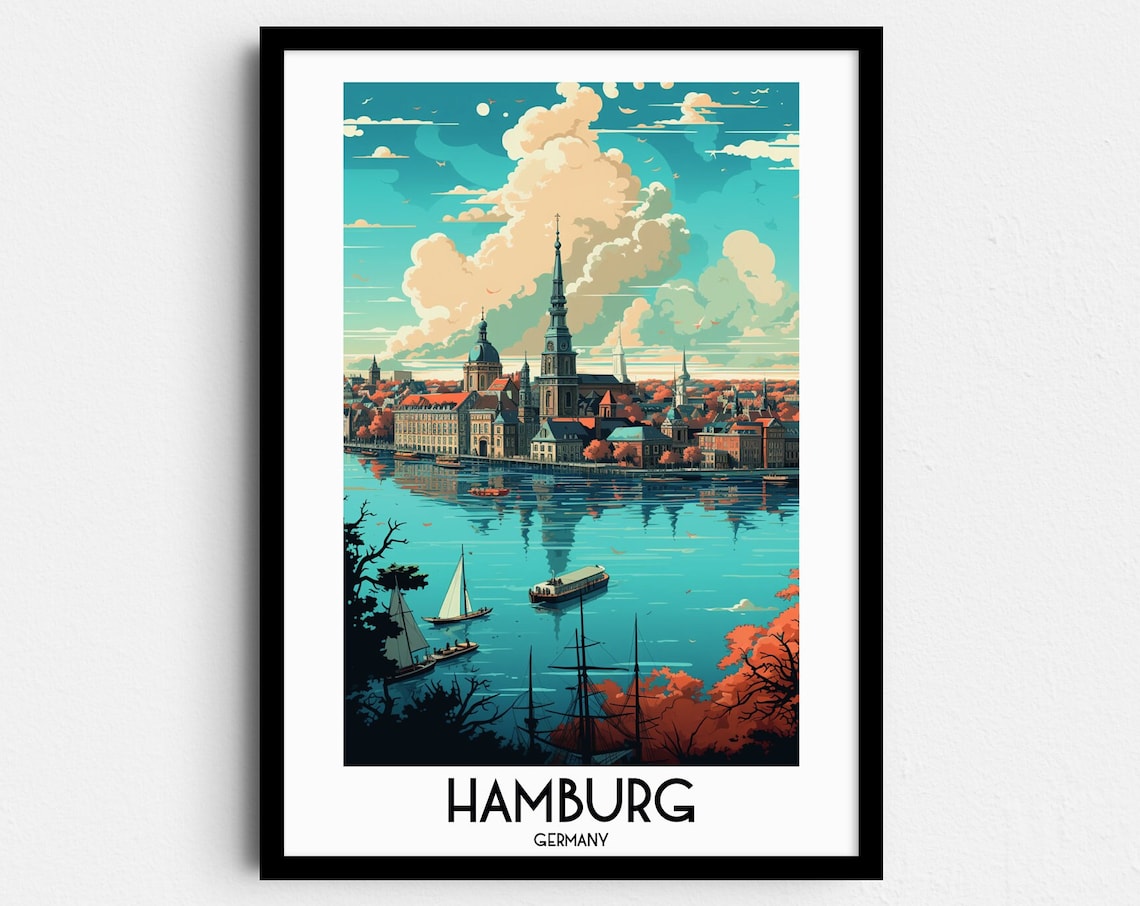 Hamburg Travel Poster, Germany Europe Home Decor