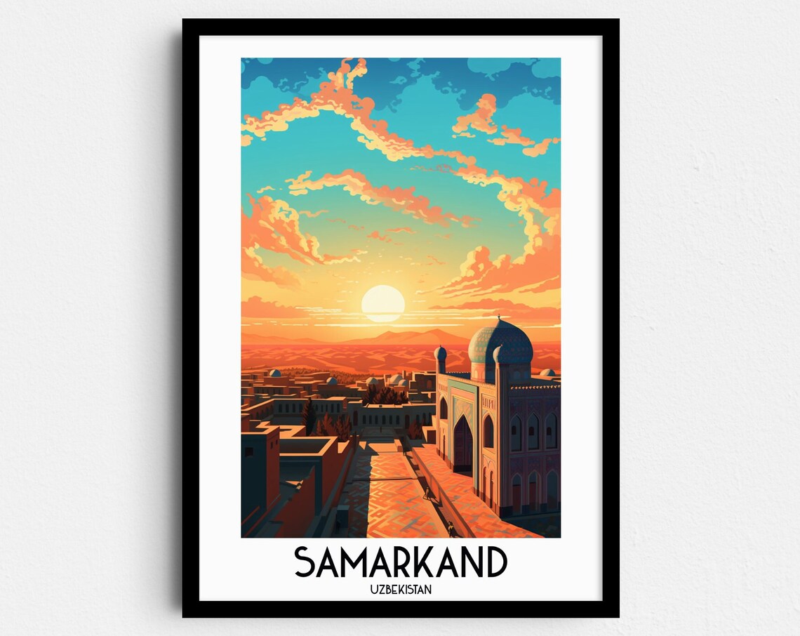 Samarkand Travel Poster, Uzbekistan Painting Home Decor