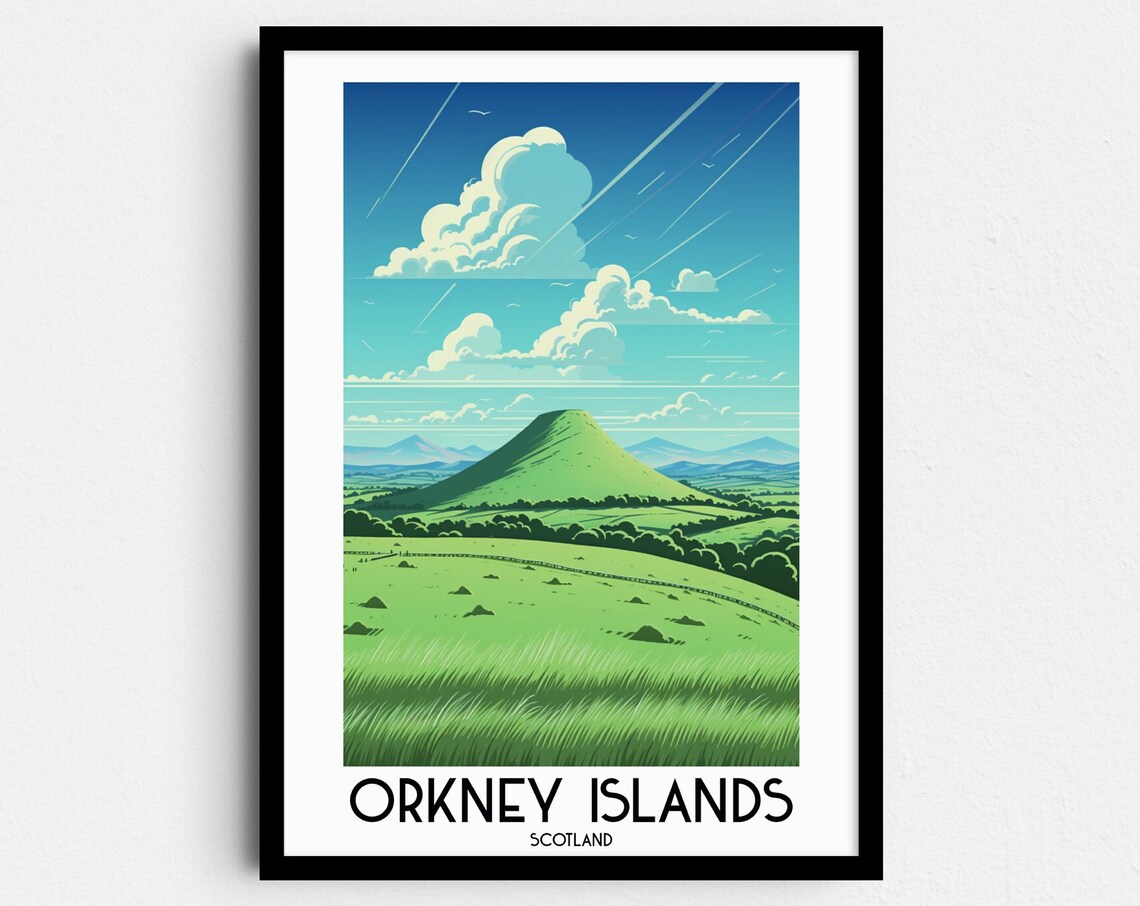 Orkney Islands Scotland Green Hills Big Skies Nature Travel Poster