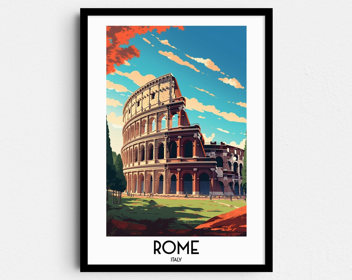 Rome Travel Poster, Italy Colosseum Painting