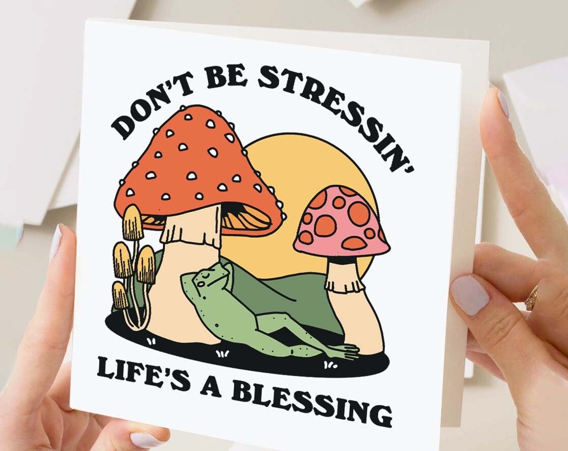 Do Not Be Stressin Lifes A Blessing Retro Frog Positive Quote Card