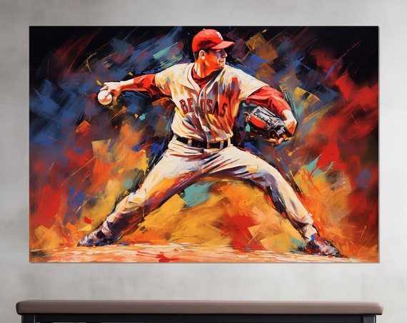 Baseball Wall Art Abstract Baseball Painting Print Baseball Fan Gift Baseball Wall Decor Pitcher Gift Framed And Ready To Hang