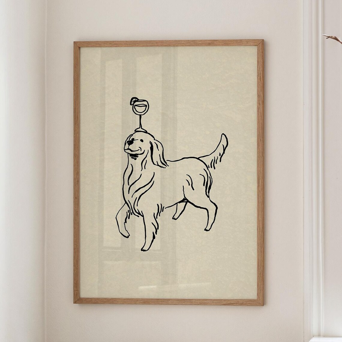 Golden Retriever Dog Balancing Cocktail Glass Modern Line Drawing Poster