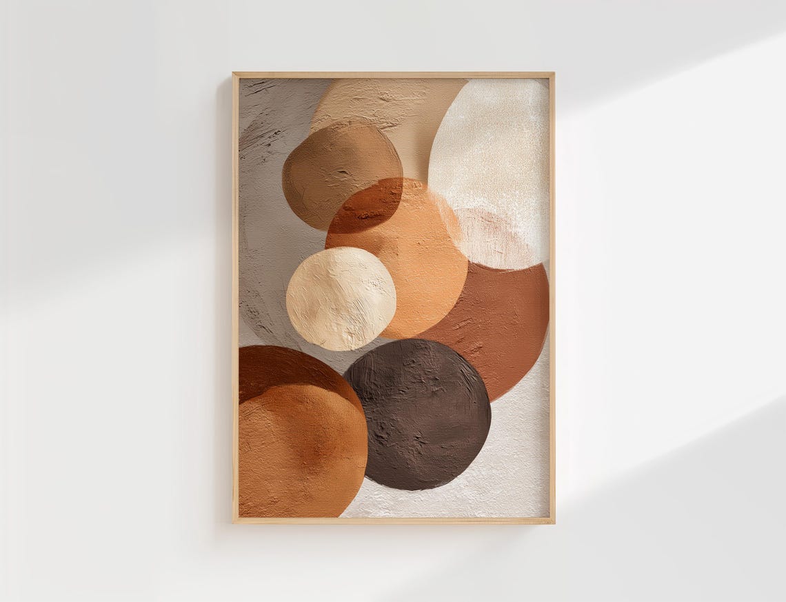 Japandi Minimalist Abstract Circles Beige And Brown Neutral Wall Art