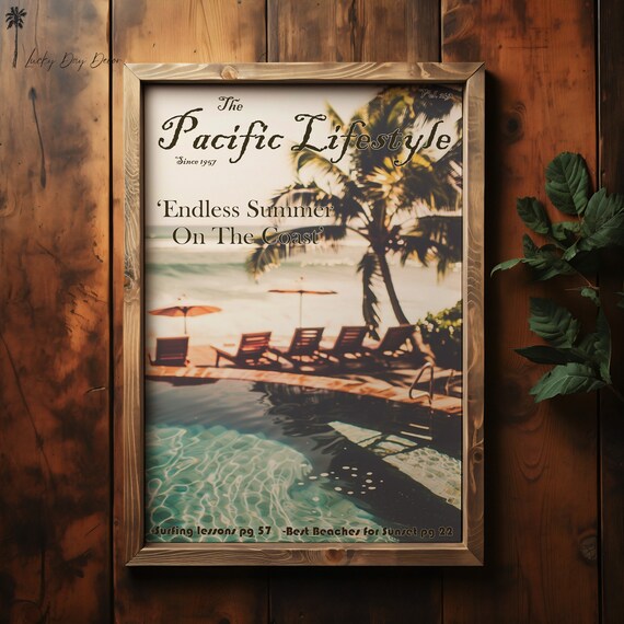 Pacific Lifestyle 1957 Retro Magazine Cover Resort Pool Palm Tree Poster Art