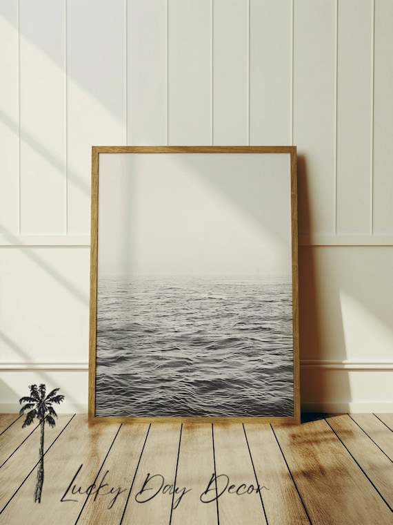 Calm Sea Black and White Ocean Waves Minimal Photography Poster