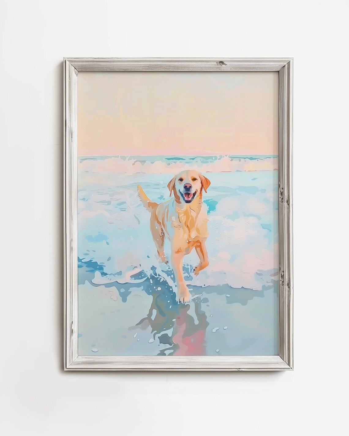 Smiling Yellow Labrador In Waves Watercolor Art Print