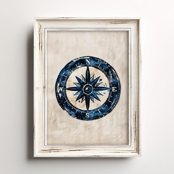 Rustic Compass Vintage Coastal Travel Poster