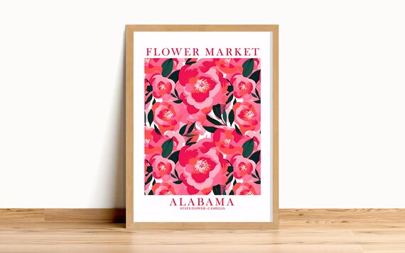 Flower Market Alabama Camellia State Flower Pink Botanical Art Poster