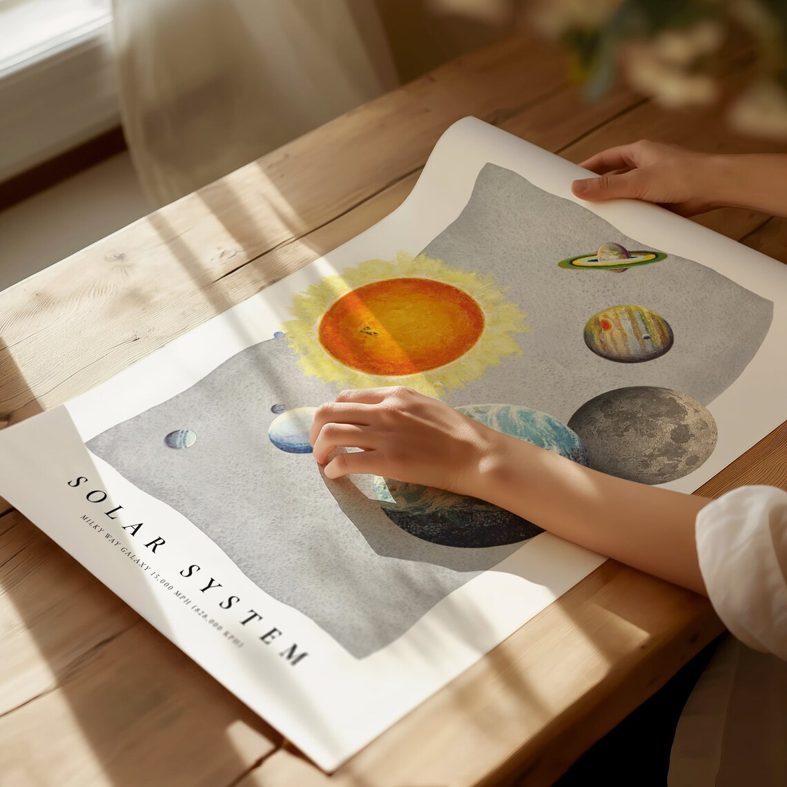 Solar System Milky Way Watercolor Planets Educational Nursery Art Poster - Image 2