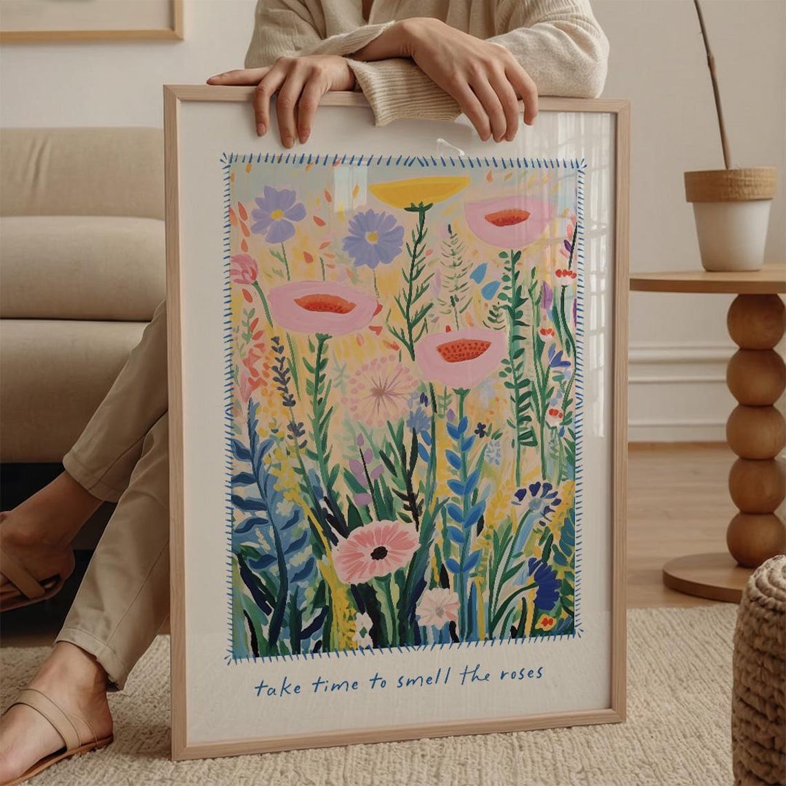 Take Time To Smell The Roses Colorful Wildflower Meadow Wall Art Print - Image 2
