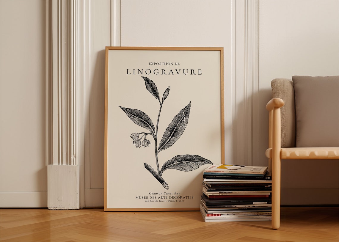 Exposition De Linogravure Botanical Leaf Engraving French Art Poster - Image 5