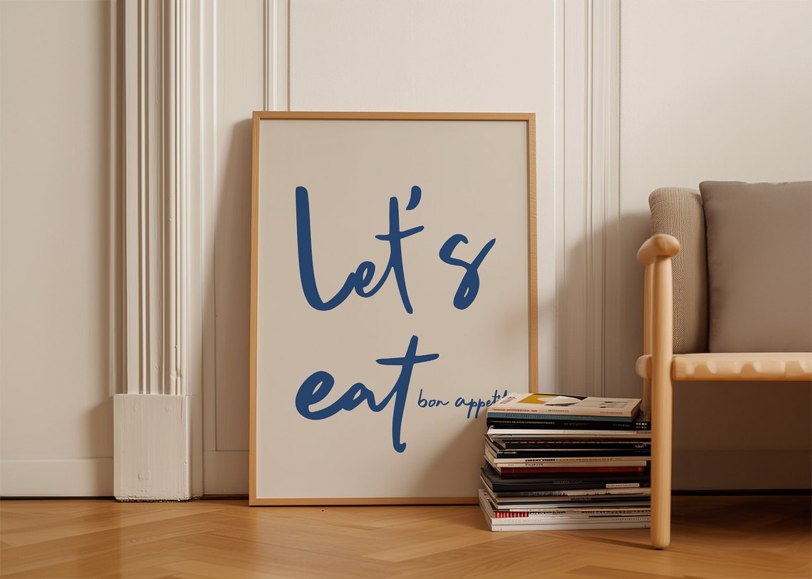 Let's Eat Bon Appetit Blue Script Minimalist Kitchen Dining Poster - Image 4