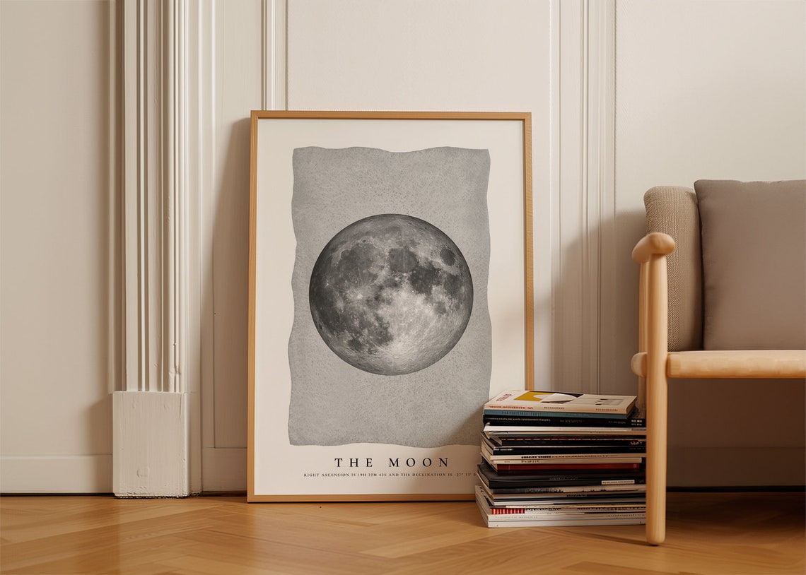 Full Moon Lunar Watercolor Astronomy Minimalist Nordic Scandi Poster - Image 3