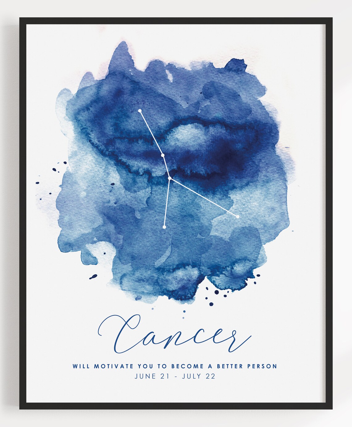 Cancer Zodiac Constellation Navy Watercolor Star Sign Astrology Art Print - Image 3