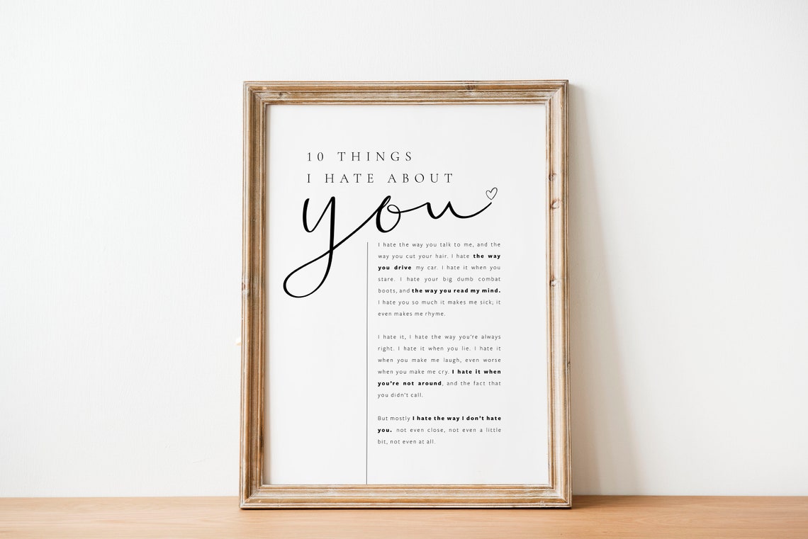 10 Things I Hate About You Poem Love Sonnet Movie Quote Wall Poster