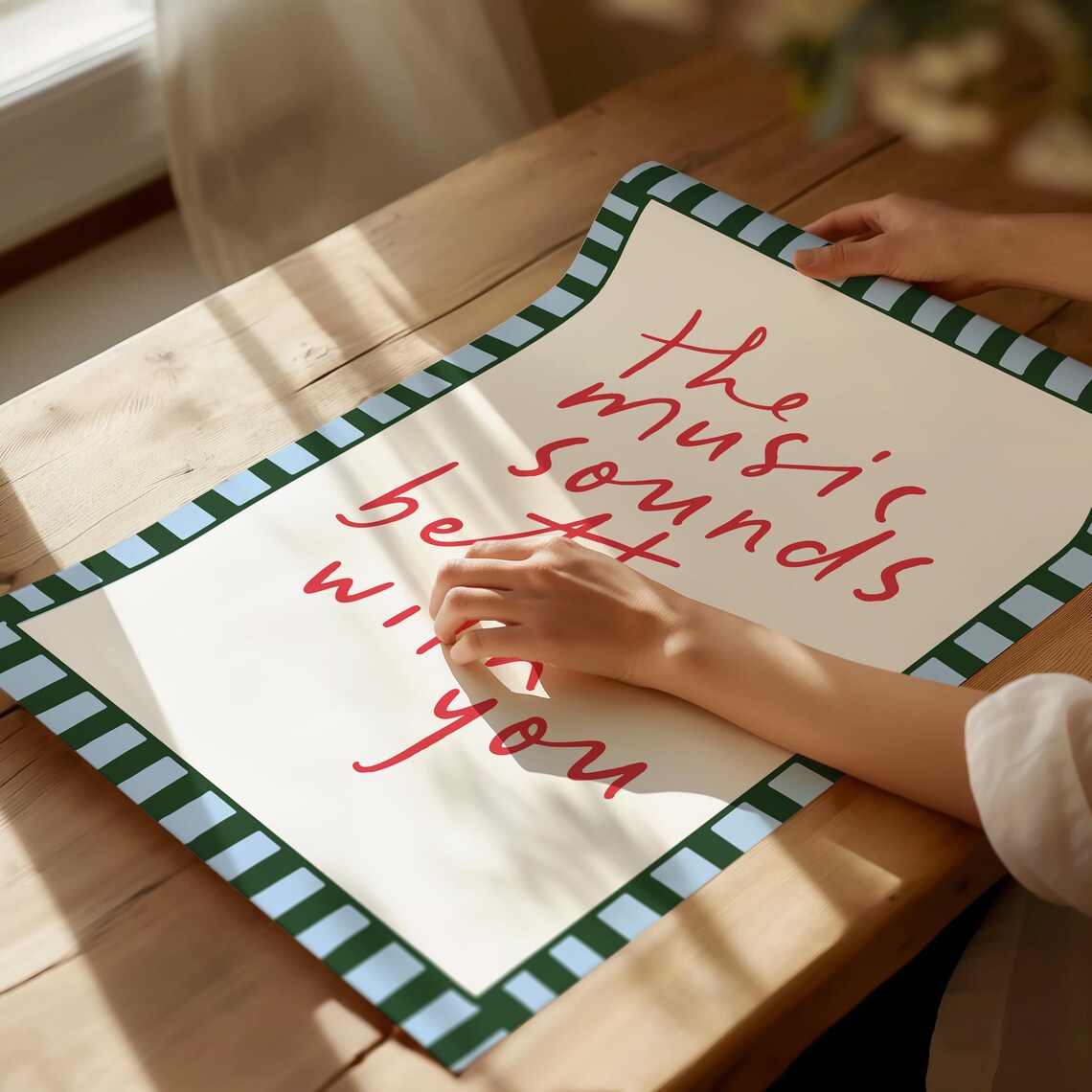 The Music Sounds Better With You Red Script Lyric Love Quote Wall Poster - Image 2