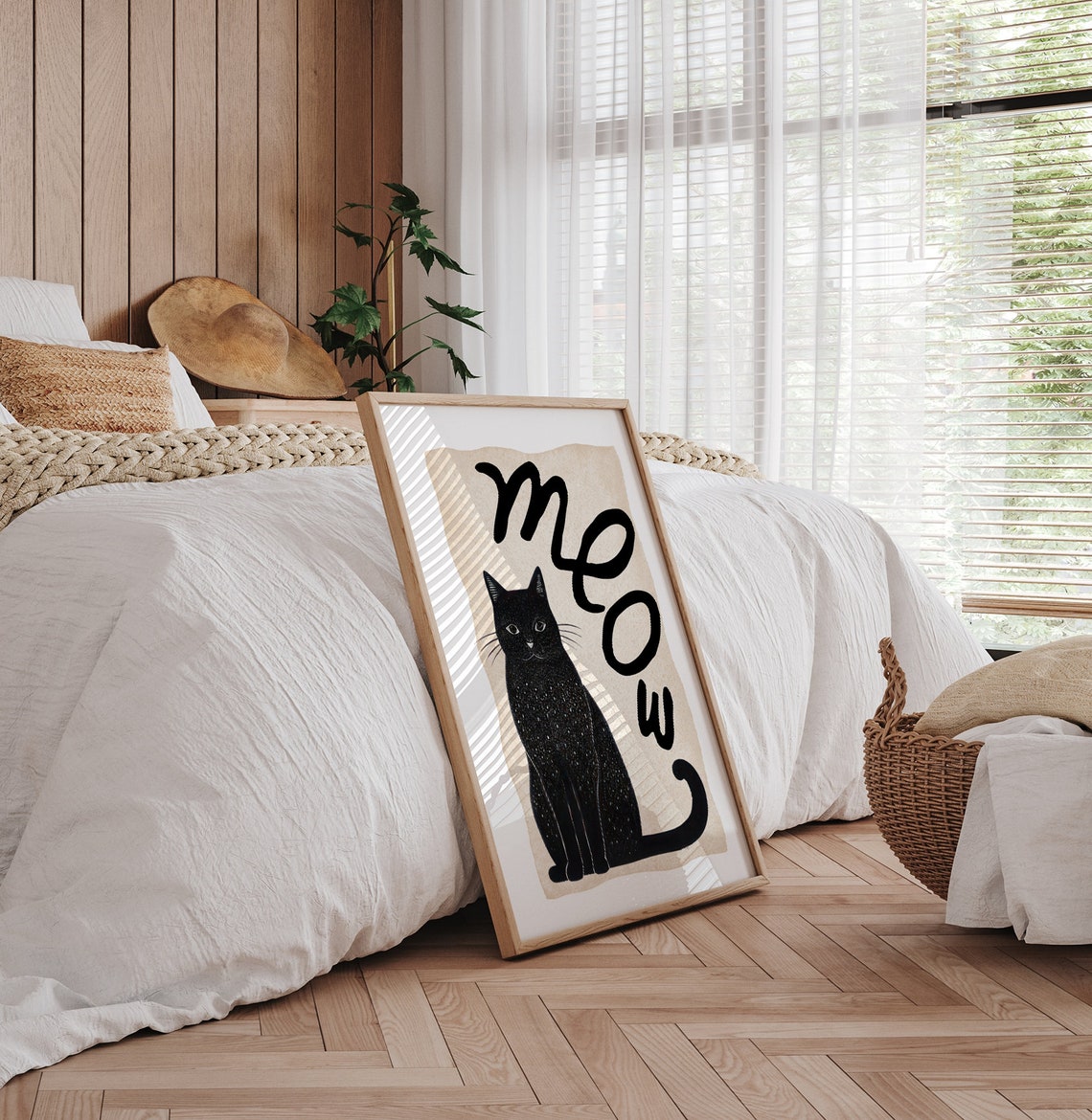 Black Cat Meow Boho Minimalist Cat Lover Wall Art Aesthetic Poster - Image 3