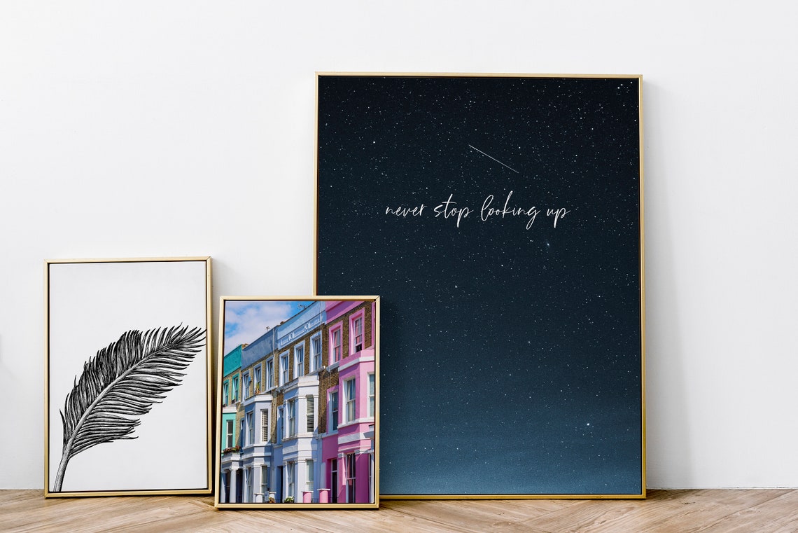 Never Stop Looking Up Starry Night Sky Script Quote Typography Poster - Image 2