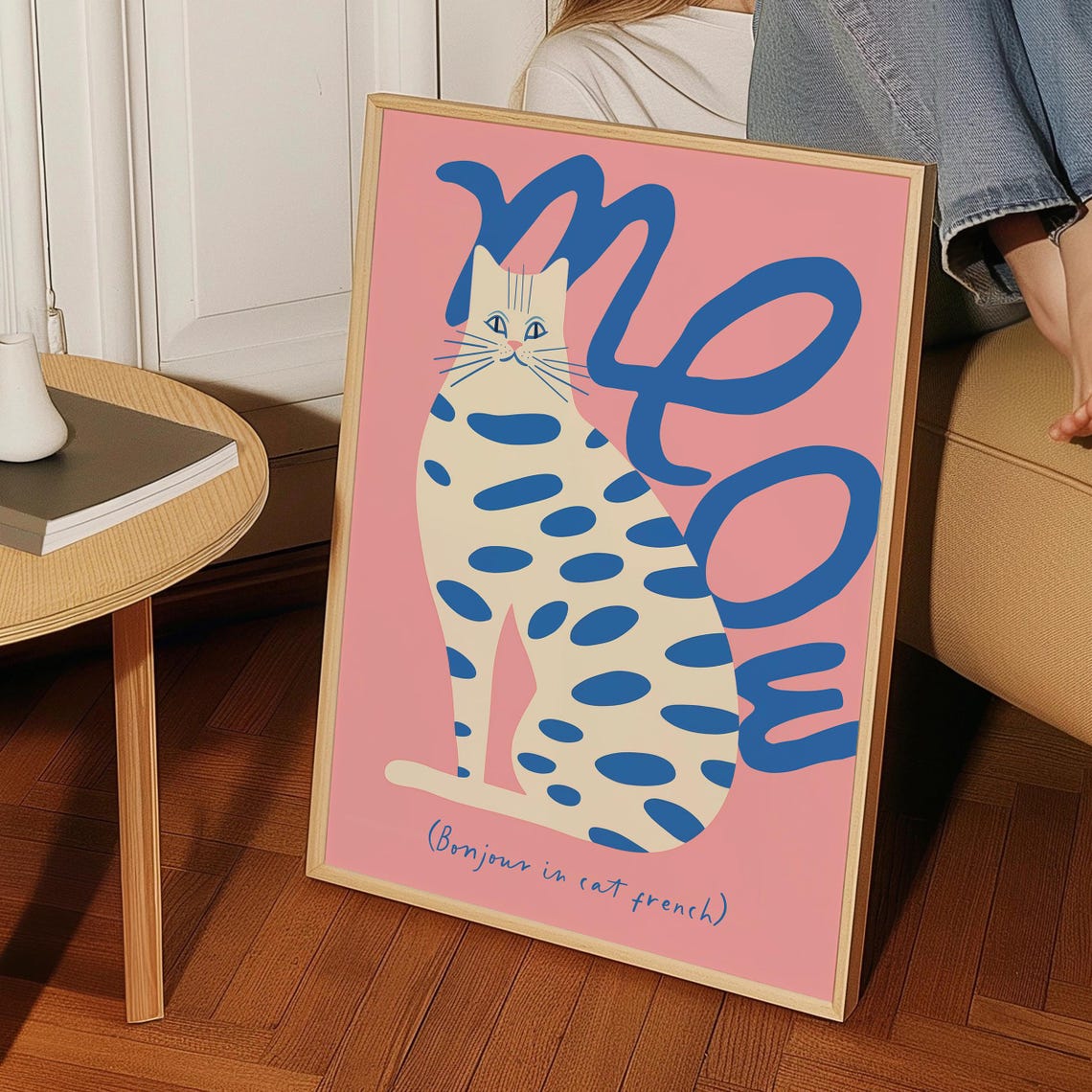 Meow Bonjour In Cat French Pink Cat Lover Playful Art Poster - Image 3