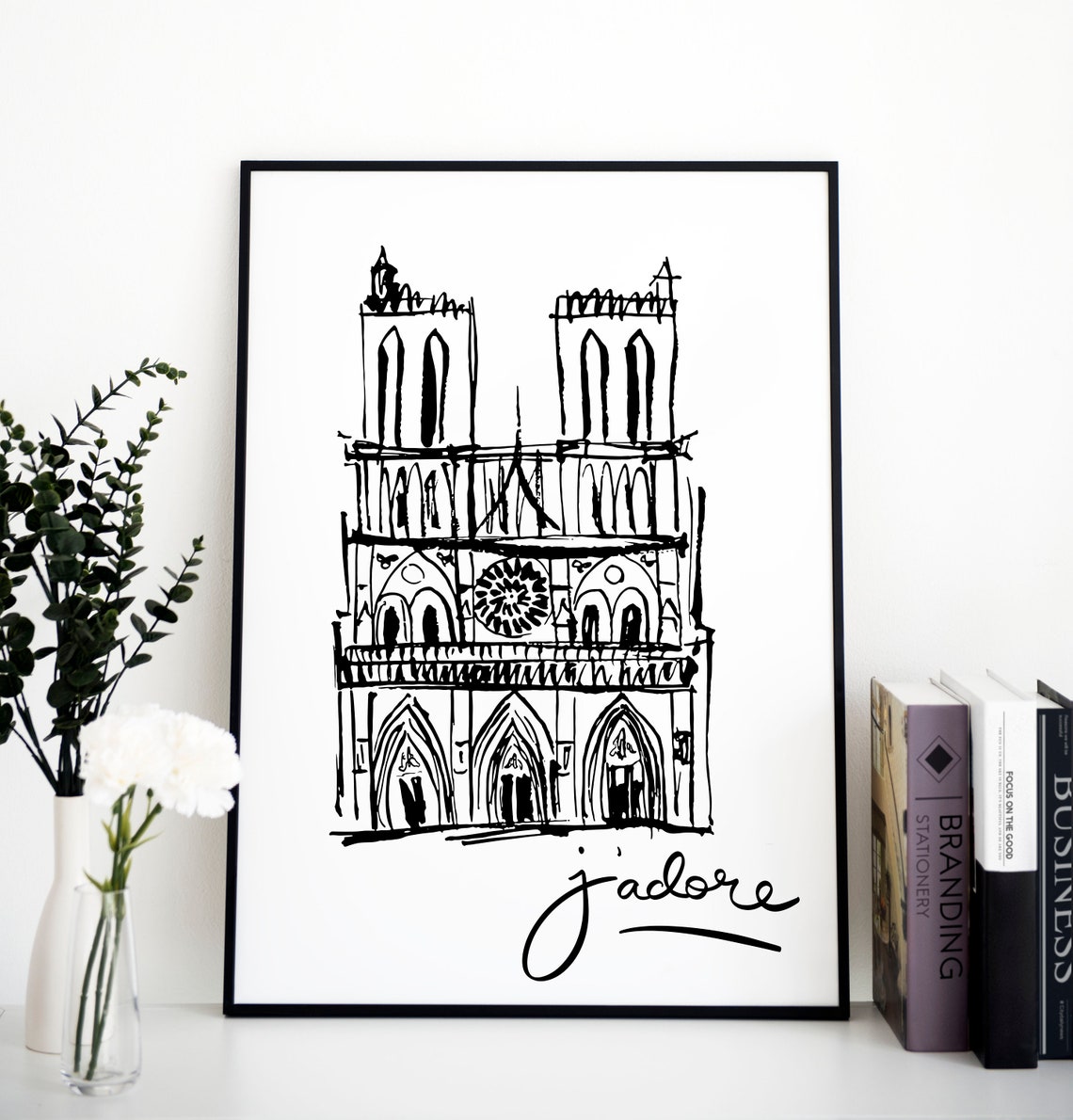 Notre Dame Cathedral Paris Sketch Jadore Black White Wall Art Poster - Image 3
