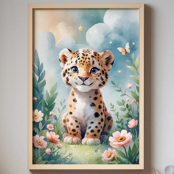 Baby Leopard Nursery Art Safari Animal Print