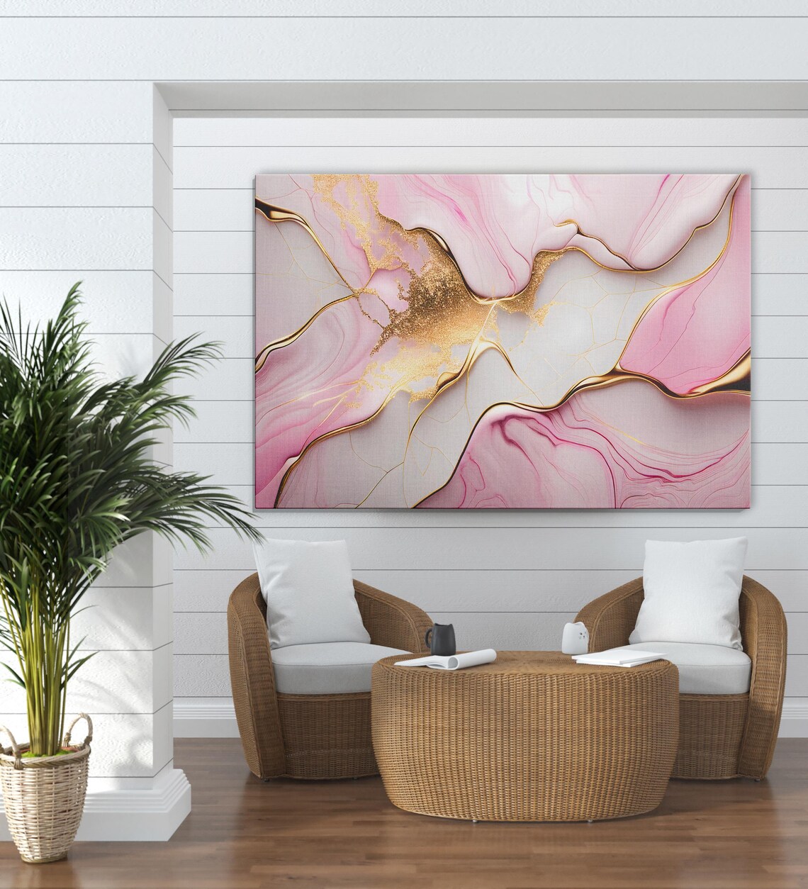 Pink Gold Marble Abstract Painting, Luxury Decor - Image 2