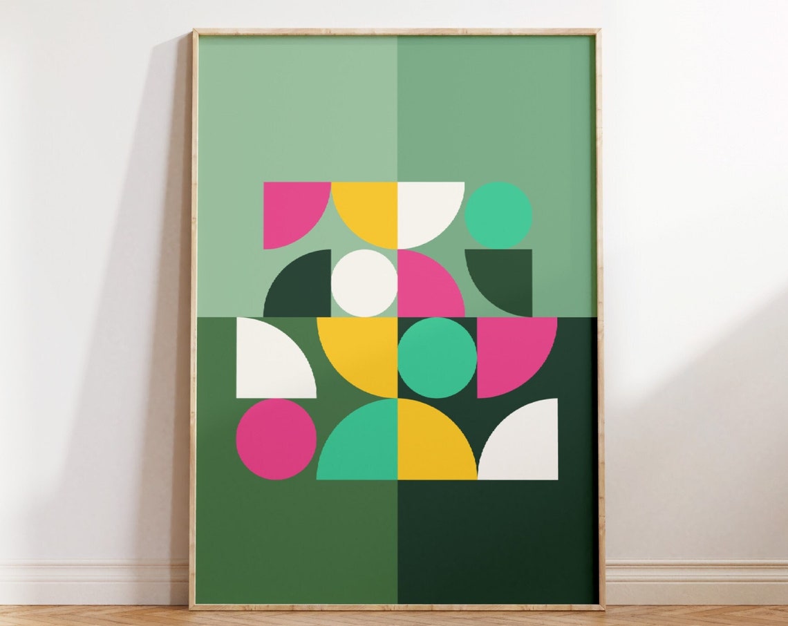 Sage Green Geometric Quarter Circle Bauhaus Modern Art Poster