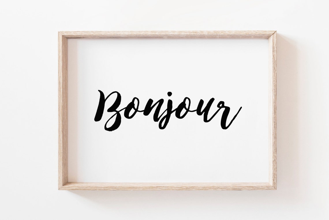 Bonjour French Greeting Bold Script Minimalist Home Decor Poster